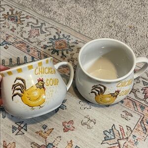 Set of 2 Chicken Soup Ceramic Mugs - White and Yellow